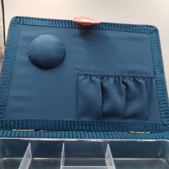 Large Butterfly Sewing Kit Storage Box - Red & Blue Fabric - Removable Organizer - Picture 8 of 15